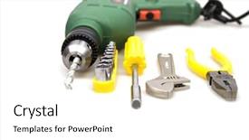  Presentation with drill - Amazing theme having electrical engineer power quality - drill and other tools isolated backdrop and a white colored foreground