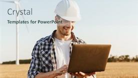  Presentation with electrical engineer - PPT theme consisting of electrical-engineer-standing background and a sky blue colored foreground