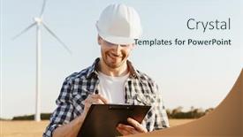  Presentation with electrical engineer - Beautiful presentation design featuring electrical-engineer-standing backdrop and a sky blue colored foreground