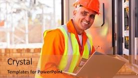  Presentation with electrical engineer - Presentation featuring electrical engineer using laptop next background and a gold colored foreground