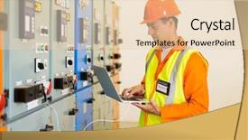  Presentation with substation - PPT layouts featuring electrical engineering transformer - experienced electrician working on laptop background and a lemonade colored foreground