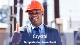  Presentation with industrial - Audience pleasing theme consisting of electrical engineering transformer - happy african industrial manager backdrop and a ocean colored foreground