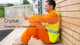  Presentation with smart relay - Audience pleasing slide deck consisting of electrical engineering transformer - relaxed electrician using smart phone backdrop and a gold colored foreground