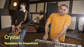 Presentation with electrical - Slides enhanced with electrical guitar player and keyboarder background and a tawny brown colored foreground