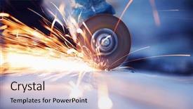  Presentation with metal - Slide deck consisting of electrical industry - metal sawing with sparkles close background and a light blue colored foreground