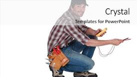  Presentation with measurement - Slides with electrical installations - electrician holding a measurement tool background and a white colored foreground