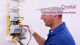  Presentation with electrician - Presentation theme with electrical installations - electrician measuring voltage background and a sky blue colored foreground