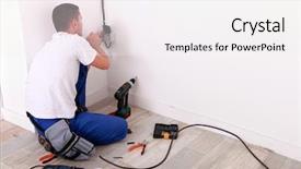  Presentation with electrician - Audience pleasing PPT theme consisting of electrical installations - electrician repairing wiring backdrop and a white colored foreground