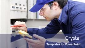  Presentation with electrician - Colorful slide set enhanced with physics mathematics technology science backdrop and a dark gray colored foreground