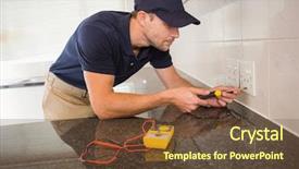  Presentation with electrician - Slides with electrical instrumentation - electrician unscrewing face plate background and a tawny brown colored foreground