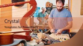  Presentation with new joinee announcem ent - Beautiful presentation featuring electrical internship - apprentice of luthier works backdrop and a coral colored foreground