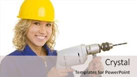  Presentation with internship - Audience pleasing presentation theme consisting of electrical internship - blonde woman with overall working backdrop and a light gray colored foreground