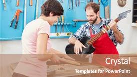  Presentation with colleague farewell goodby - Theme with electrical internship - woman as luthier with colleague background and a coral colored foreground
