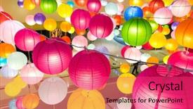  Presentation with modern chinese - Colorful PPT theme enhanced with electrical lantern in modern shopping backdrop and a red colored foreground