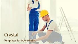  Presentation with building electrical - PPT theme having electrical maintenance team - building renovation technology electricity background and a cream colored foreground