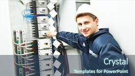  Presentation with inspector - Slide deck with electrical maintenance team - electrician builder engineer inspector checking background and a  colored foreground