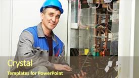  Presentation with electrical maintenance team - Audience pleasing presentation design consisting of electrical maintenance team - electrician engineer inspector with computer backdrop and a  colored foreground