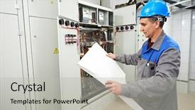  Presentation with engineering engineer or safety officer - Slides with electrical maintenance team - electrician engineer worker background and a  colored foreground