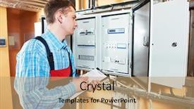  Presentation with engineering engineer or safety officer - Slide deck consisting of electrical maintenance team - electrician engineer worker background and a  colored foreground