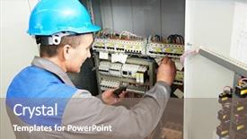  Presentation with fuse - PPT theme consisting of electrical maintenance team - electrician worker with switching background and a  colored foreground