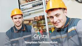  Presentation with electrician - Beautiful PPT theme featuring electrical maintenance team - happy young electrician builder workers backdrop and a ocean colored foreground