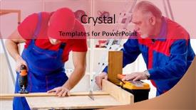  Presentation with professional community - Presentation theme consisting of electrical maintenance team - two professional contractors laying flooring background and a  colored foreground