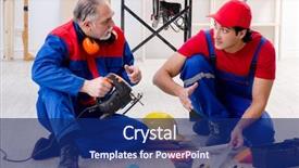  Presentation with flooring - Cool new presentation theme with electrical maintenance team - two professional contractors laying flooring backdrop and a  colored foreground