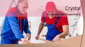  Presentation with flooring - Theme consisting of electrical maintenance team - two professional contractors laying flooring background and a  colored foreground
