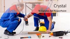  Presentation with flooring - Audience pleasing presentation theme consisting of electrical maintenance team - two professional contractors laying flooring backdrop and a  colored foreground