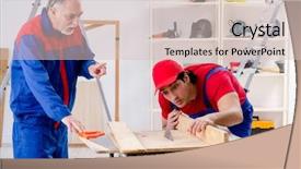  Presentation with flooring - Theme enhanced with electrical maintenance team - two professional contractors laying flooring background and a  colored foreground