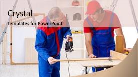  Presentation with flooring - Colorful presentation enhanced with electrical maintenance team - two professional contractors laying flooring backdrop and a  colored foreground