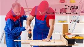  Presentation with flooring - Cool new slide set with electrical maintenance team - two professional contractors laying flooring backdrop and a  colored foreground