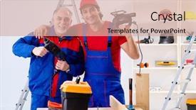  Presentation with professional portfolio - Amazing presentation theme having electrical maintenance team - two professional contractors laying flooring backdrop and a  colored foreground
