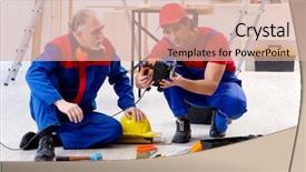  Presentation with electrical maintenance team - Audience pleasing presentation design consisting of electrical maintenance team - two professional contractors laying flooring backdrop and a lemonade colored foreground