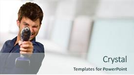  Presentation with drill - Beautiful slide deck featuring old wall and antique contruction backdrop and a sky blue colored foreground.