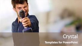  Presentation with drill - Presentation design featuring young man holding drill machine background and a coral colored foreground