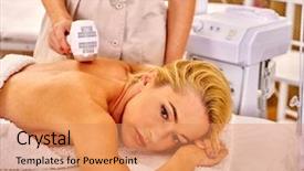  Presentation with beauty salon pedicured feet - Cool new slide deck with electrical medical - young upset woman receiving electric backdrop and a coral colored foreground