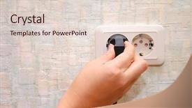  Presentation with power plug animated - Theme featuring electrical outlet - female hand sticks a plug background and a  colored foreground