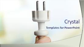  Presentation with electric - Slide deck with electrical outlet - hand holding electric plug background and a sky blue colored foreground