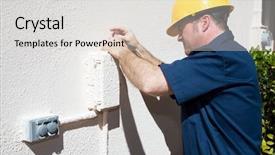  Presentation with outlet - Cool new presentation with electrical outlet - repairman opening an outdoor box backdrop and a sky blue colored foreground