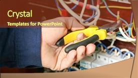  Presentation with wires - Slide deck consisting of electrical panel - electrician connecting wires in distribution background and a tawny brown colored foreground