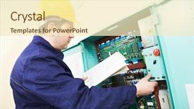  Presentation with high voltage - PPT theme consisting of electrical panel - one electrician builder at work background and a cream colored foreground