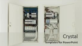  Presentation with switches - Beautiful presentation featuring electricity distribution - electrical panel controls and switches backdrop and a light gray colored foreground