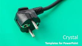  Presentation with green plug - Cool new PPT theme with electrical plug - green background backdrop and a teal colored foreground