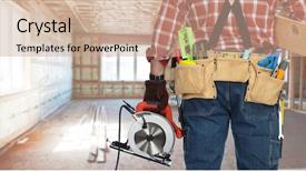  Presentation with handyman - PPT layouts consisting of electrical plumbing - builder handyman with electric saw background and a  colored foreground