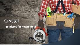  Presentation with plumbing - Colorful slides enhanced with electrical plumbing - builder handyman with electric saw backdrop and a  colored foreground