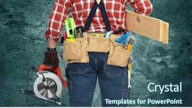  Presentation with plumbing - Beautiful presentation theme featuring electrical plumbing - builder handyman with electric saw backdrop and a  colored foreground