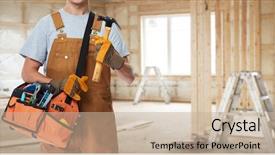  Presentation with plumbing - PPT theme consisting of electrical plumbing - construction worker with hammer background and a soft green colored foreground