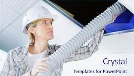  Presentation with plumbing - Presentation theme with electrical plumbing - female electrician installing ventilation background and a sky blue colored foreground