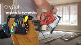  Presentation with builder - Amazing slide deck having electrical plumbing - hands of construction builder backdrop and a  colored foreground